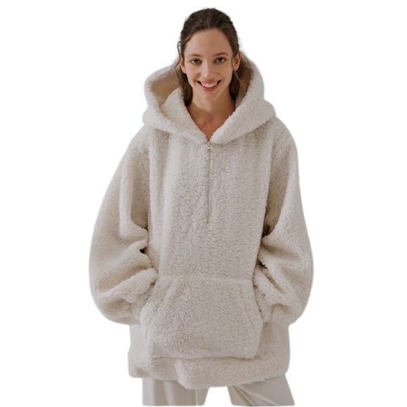 Nap Tops - 🎯NWOT Nap Pouch Pocket Fleece Hoodie Ivory Size Small